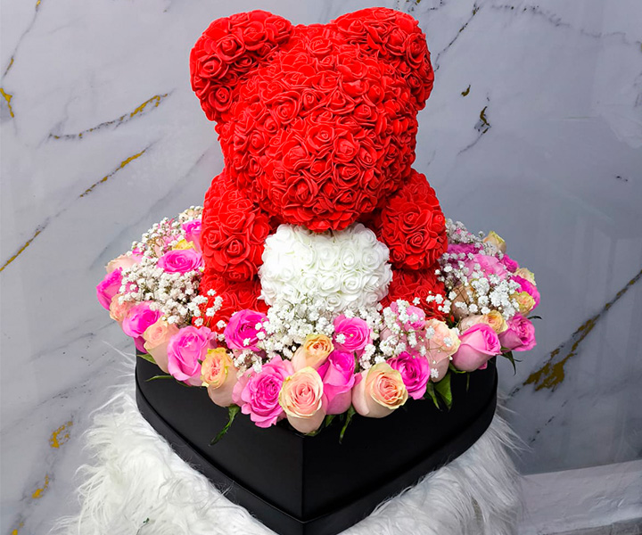 Caja de flores de oso Teddy  Ref. 1 - 174